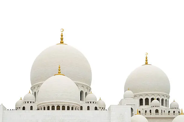 Roof of the Sheikh Zayed Mosque in Abu Dhabi. Isolated on white. Choose the sky you like for the background. Every color, clear blue sky, clouds - just activated the white background and paste your picture.