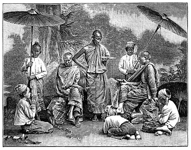 istock Antique illustration of Buddhist monks with pupils 487966597