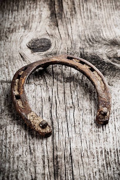 istock Horseshoe on a wooden plank 487966697