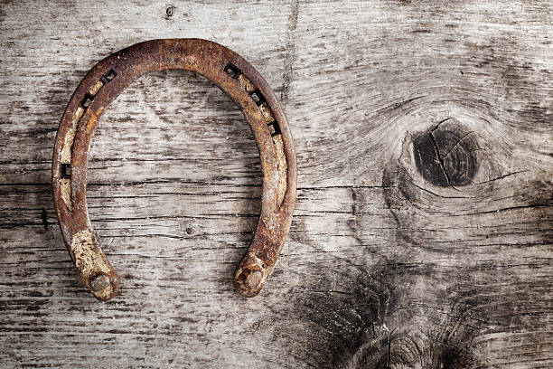 istock Horseshoe on a wooden plank 487966701