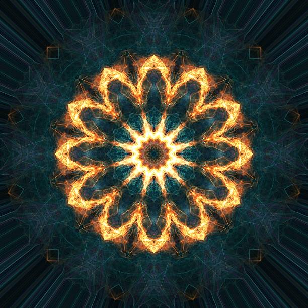 istock Glowing fireworks flower shape with sparkles on dark background. 487966749