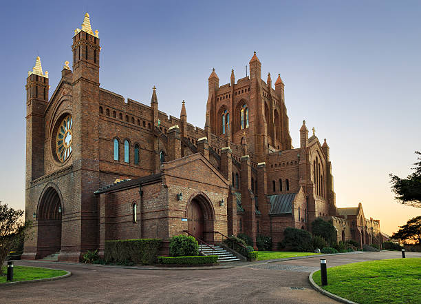 Newcastle cathedral west historic church of england anglican brick cathedral in Newcastle Australia at sunrise anglican stock pictures, royalty-free photos & images