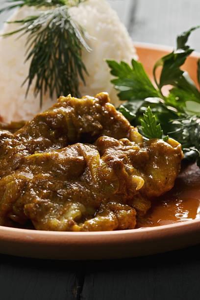 Plate of lamb curry closeup stock photo