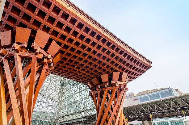 Kanazawa, Japan - April 15, 2014: Tsuzumimon located at East entrance to the JR Kanazawa Station. The gate's architecture draws its inspiration from a Japanese traditional drum called tsuzumi