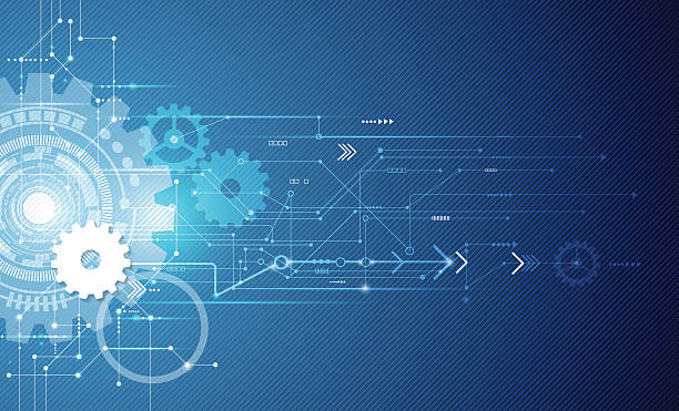 vektor illustration weißen ausrüstung rad auf der circuit board - engineering industry gear machine part stock-grafiken, -clipart, -cartoons und -symbole