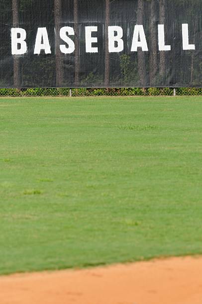 Baseball sign painted on field fence