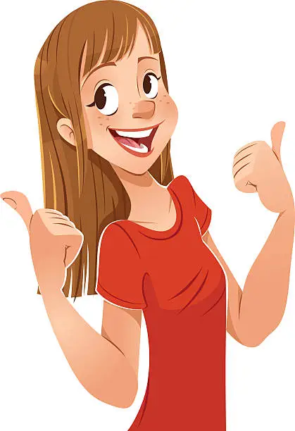 Vector illustration of Girl - 2 thumbs up