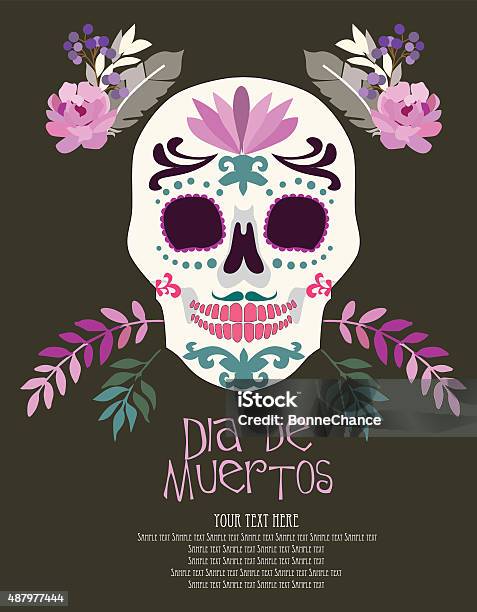 Day Of The Dead Skulls Stock Illustration - Download Image Now - 2015, Cultures, Flower