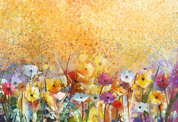 istock Watercolor painting flowers and soft green leaves. 487977558