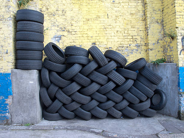 Black tyres stock photo