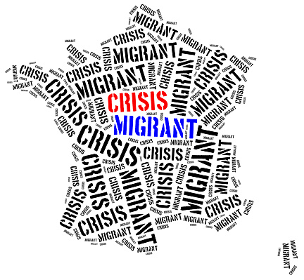 Syrian migrant or refugees crisis in Europe. Word cloud illustration.