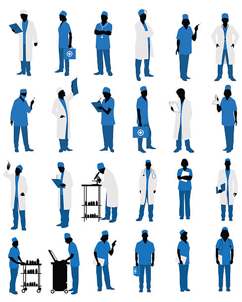 Doctors in uniform silhouettes Vector illustration of a doctors in uniform silhouettes medicine silhouettes stock illustrations