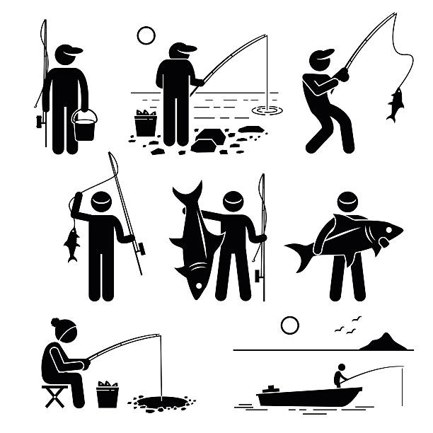 ilustrações, clipart, desenhos animados e ícones de pesca pictogram cliparts - freshwater fishing