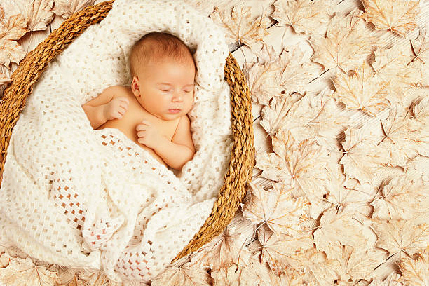 dziecięcy sen jesienią liście, nowo narodzonego dziecko, newborn snu - snow textured textured effect winter zdjęcia i obrazy z banku zdjęć