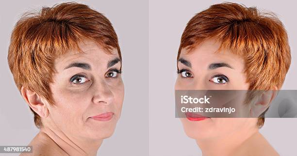 Woman Before And After Applying Makeup And Computer Retouching Stock Photo - Download Image Now