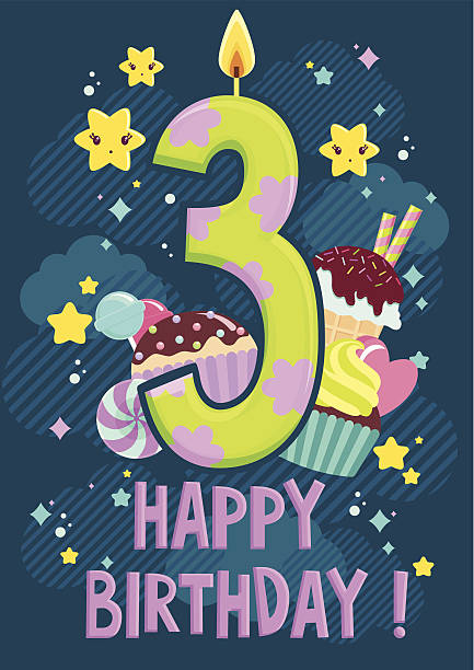 Third Year Happy Birthday Postcard Stock Illustration - Download