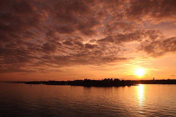 Sunset over sea in Finland, Helsinki stock photo