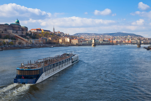Belgrade, Serbia - September 14, 2023: Cruise ship, boat tour on the Danube river, high angle view