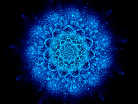 Colorful blue space mandala abstract background, hinduism