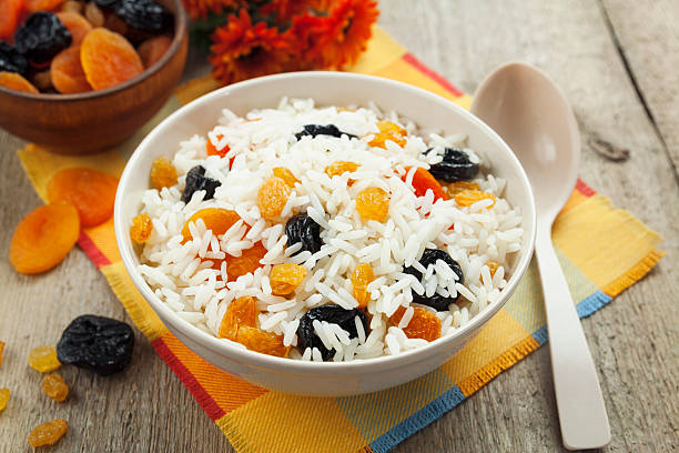 Rice with dried fruit stock photo