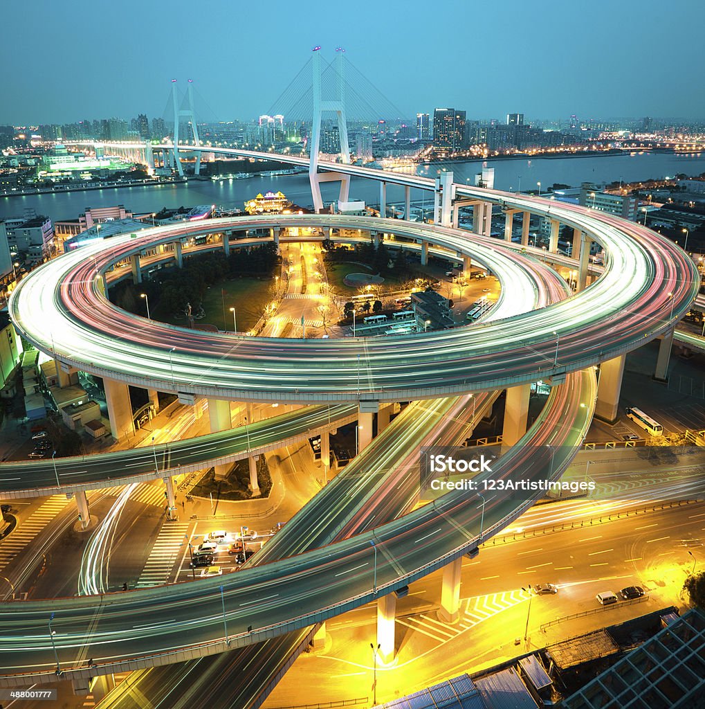 Asia's largest across rivers in spiral bridge at night Asia's largest across the rivers in Shanghai landmarks a spiral bridge at night Architecture Stock Photo