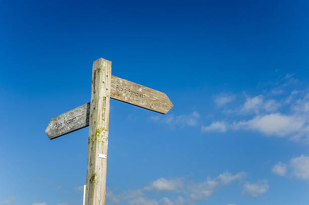 istock Public Footpath Wooden Signs and Clear Sky 488002246