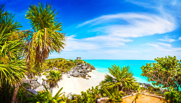 Mayan Ruins. Tulum Beach. Caribbean Paradise stock photo