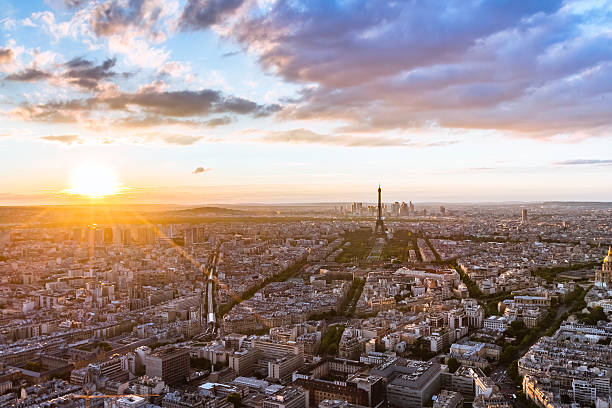 istock Aerial view of Eiffel Tower at sunset 488002418