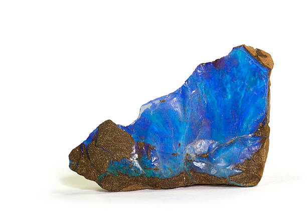Museum mineral series: Boulder Opal from Queretaro, Mexico. 5.9cm across. Museum piece isolated on white. Not all opal is from Australia! opal photos stock pictures, royalty-free photos & images