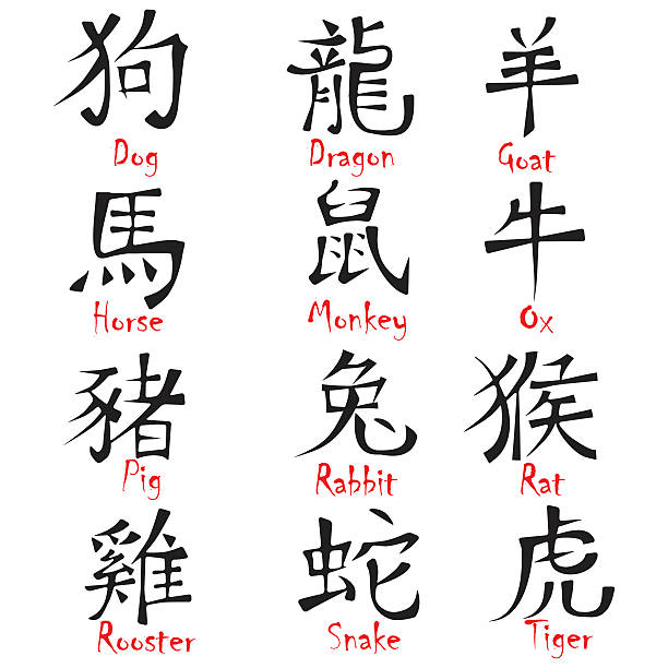 ilustrações, clipart, desenhos animados e ícones de chinese zodiac hieroglyph sinais de vetor de caligrafia para o ano novo - snake year china chinese new year