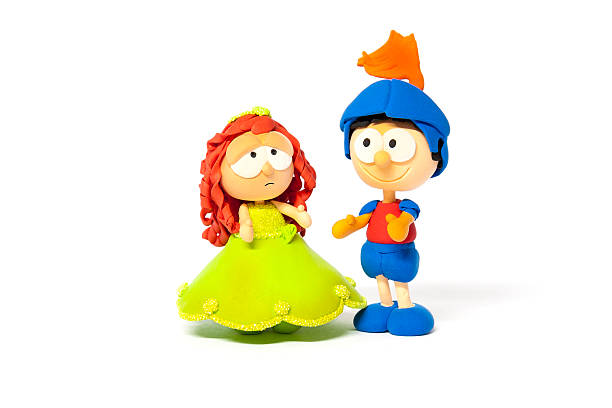 istock Sad princess and happy prince on white 488003938