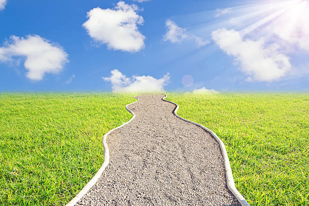 istock Road and green field with  blue sky 488004003