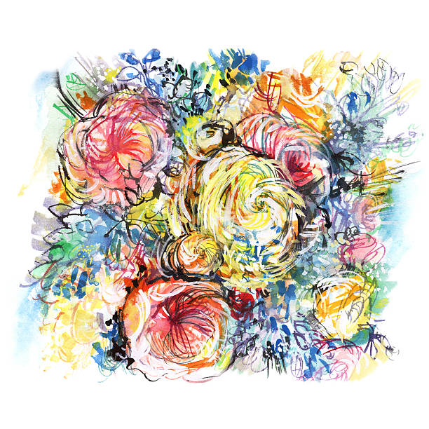 ilustrações, clipart, desenhos animados e ícones de primaveras-de-rosa, buquê de rosas amarelas & branca - bouquet rose peony rosé