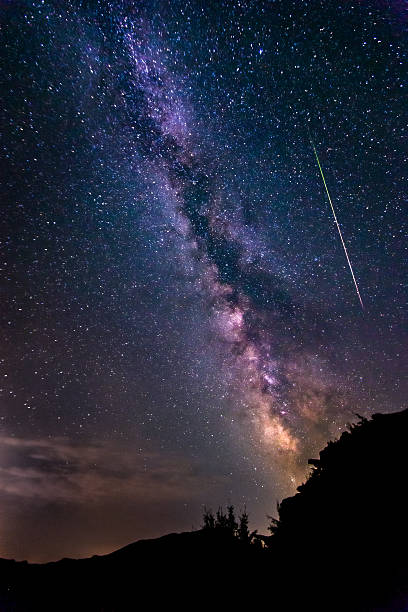 Photo of Bright shooting star with Milky Way Galaxy clear starry night