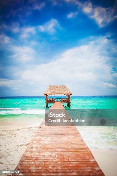 Tropical Beach With Jetty Mexico Riviera Maya Stock Photo - Download Image Now - Tulum - Mexico, Caribbean Sea, Pier