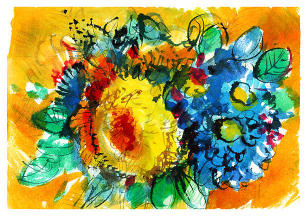 illustrazioni stock, clip art, cartoni animati e icone di tendenza di bouquet di fiori blu su sfondo arancione - bouquet rose peony rosé