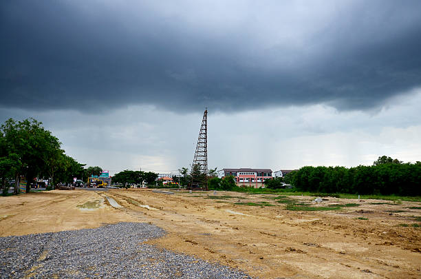 Land for Building Manufacture Construction Site with Stormy Clouds and Sky Background at Bangkok Thailand