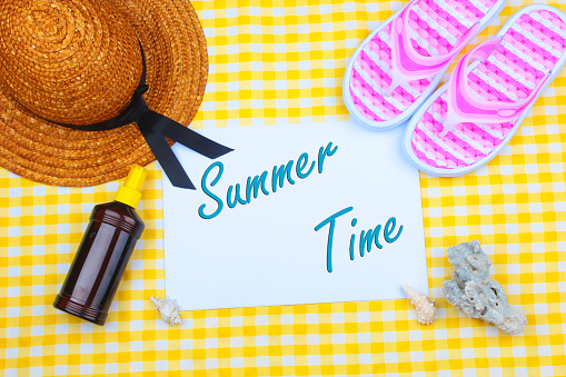 Beach Time Summer Travel Kit featuring sleepers, bikini, radio, sun lotion, lotion, hat & camera