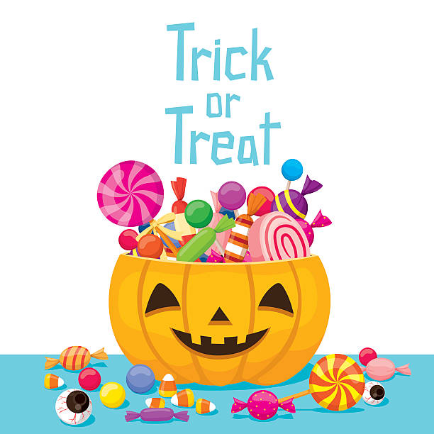Halloween Pumpkin Bucket with Candy Mystery, Culture, Holiday, High Calorie Food, October, Fantasy eye candy stock illustrations