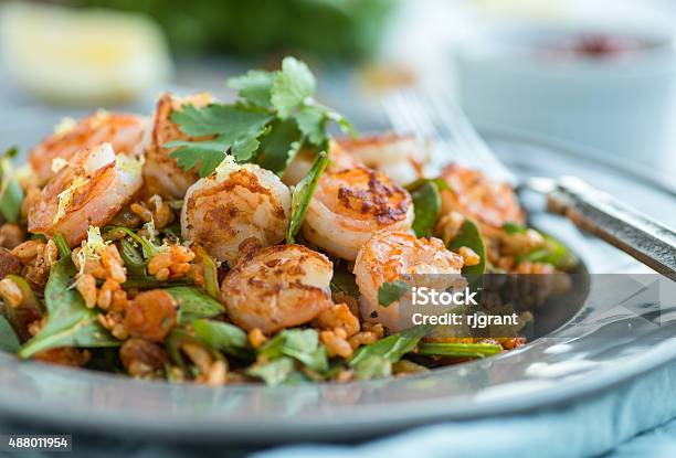 Shrimp Salad Stock Photo - Download Image Now - 2015, Arts Culture and Entertainment, Cilantro