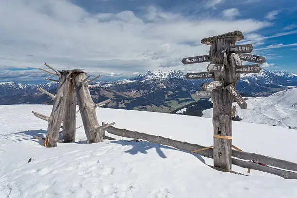 Pointer in Austrian Alps near Kitzbuehel in winter