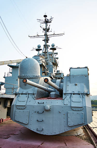 istock 100 mm universal cannons SM-5-1S in cruiser Mikhail Kutuzov 488016802