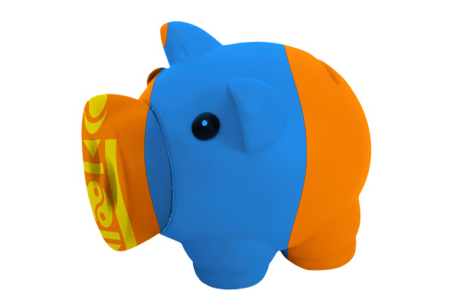 piggy rich bank in colors national flag of mongolia for savings on white background