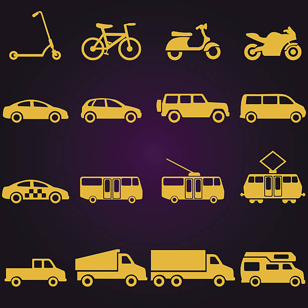 ilustrações, clipart, desenhos animados e ícones de vector conjunto de ícones de transporte terrestre 16 amarela - semi truck vehicle trailer truck empty