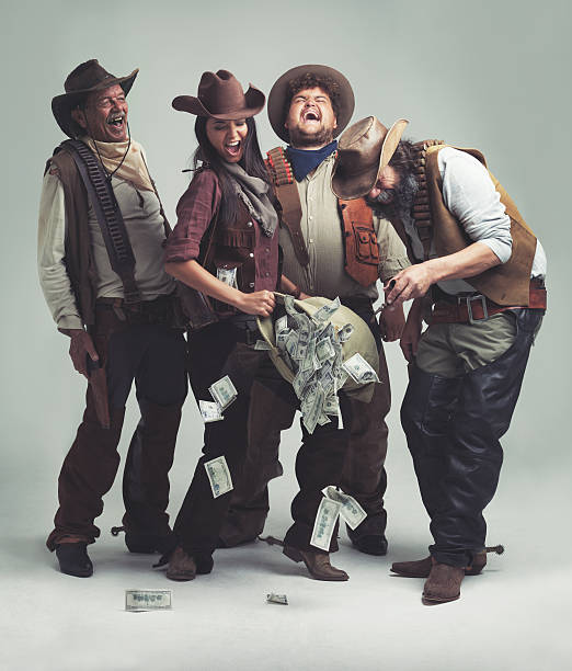 A group of bandits celebrating a robbery together