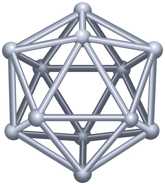 Icosahedron Icosahedron. A Platonic solid in geometry, a polyhedron with twenty triangular faces, thirty edges and twelve vertices. platonic solids stock pictures, royalty-free photos & images