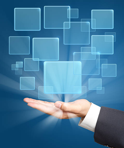 istock touch screen with transparent buttons on business hand 488031957