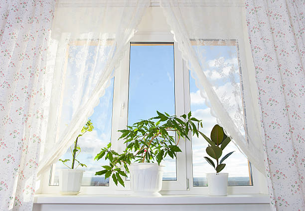 istock Image of window and curtain in the room 488032431