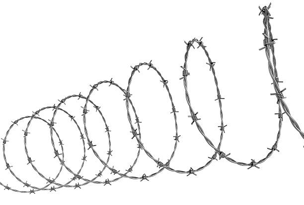 fil barbelé 3d illustration - barbed wire fence wire danger photos et images de collection