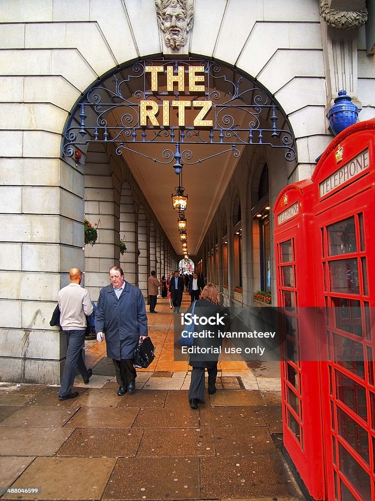 The Ritz Hotel, London London, United Kingdom - April 30, 2008 : People walking in front of The Ritz hotel in London Ritz Carlton Hotel Stock Photo
